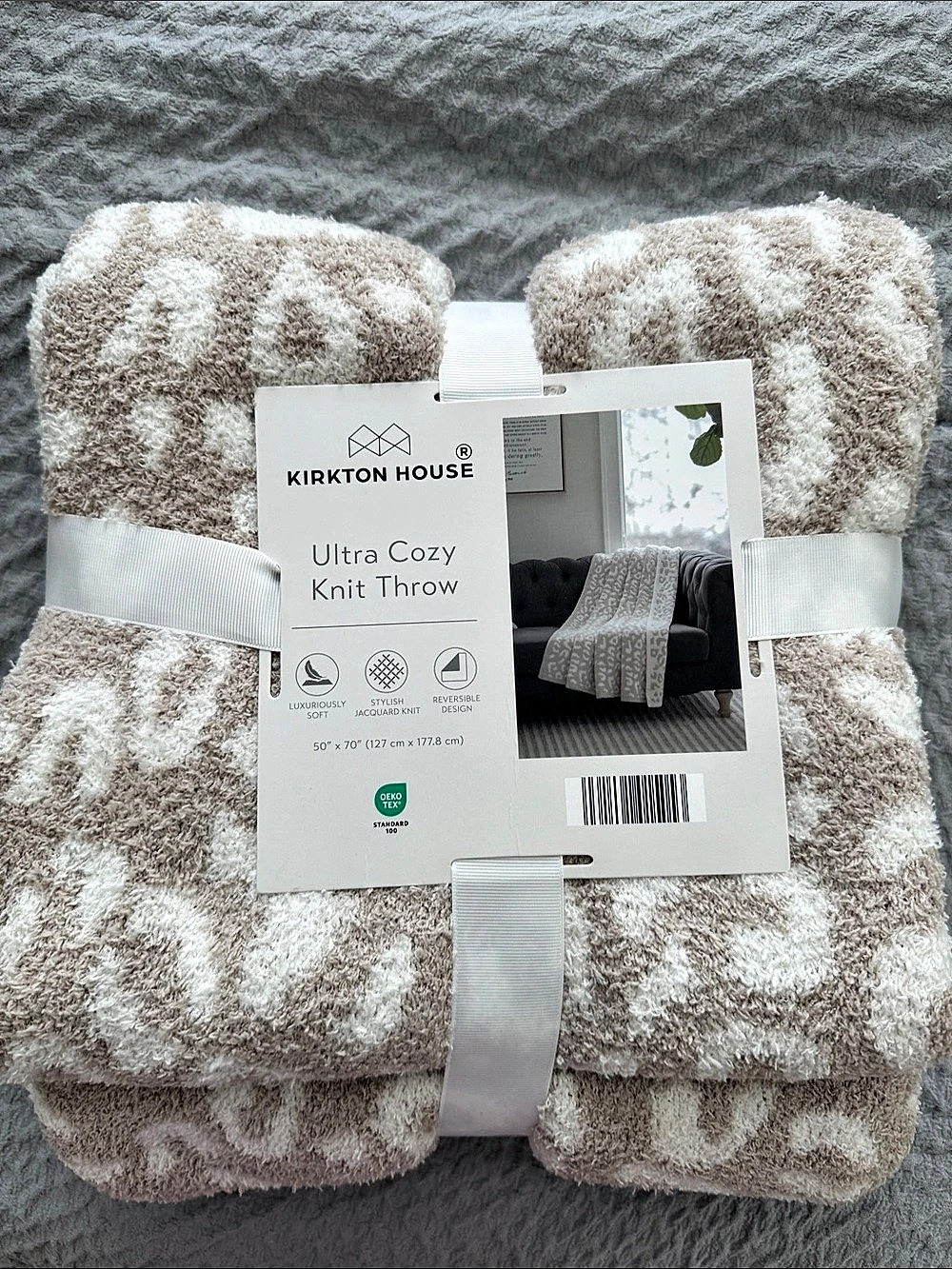 Kirkton House Ultra Cozy Knit Throw Beige & White Throw NWT